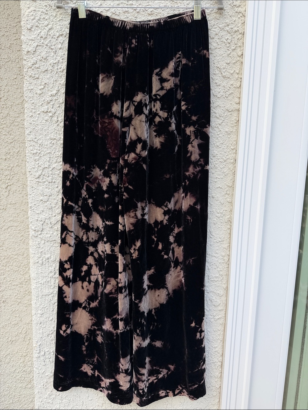 Heyne Bogut Women's Black/Beige Tie Dye Velvet Silk Wide Leg Pants Size 1/XS